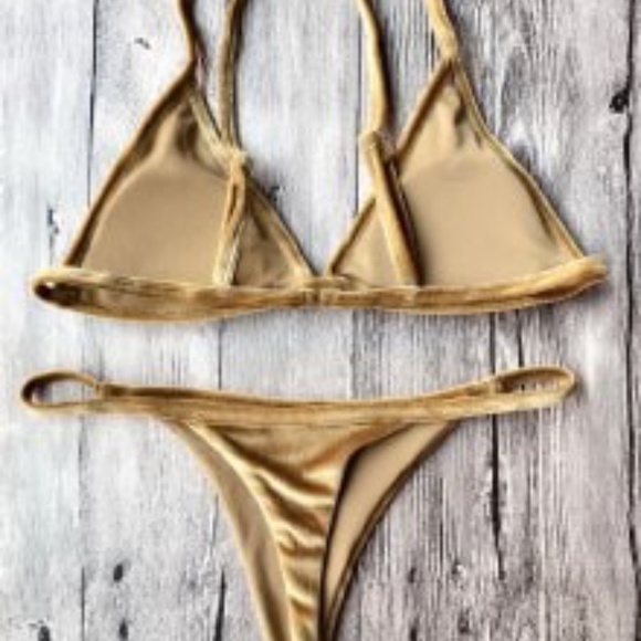 zaful cami Gold velvet string thong bikini set - Picture 2 of 4